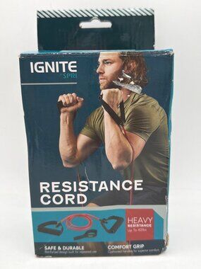 Ignite By SPRI Heavy Resistance Cord With Door Attachment & Exercise Guide Red D